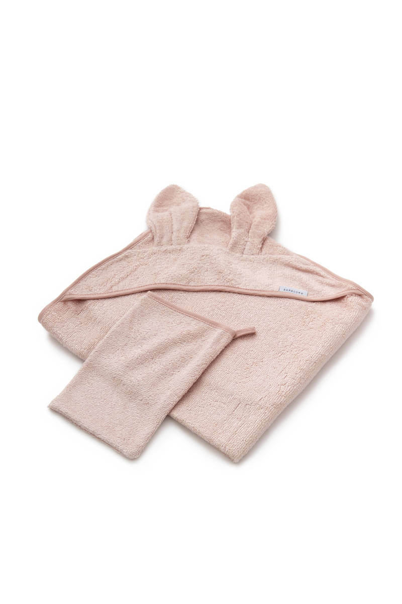 Asciugamano neonato con orecchie + guanto, rosa