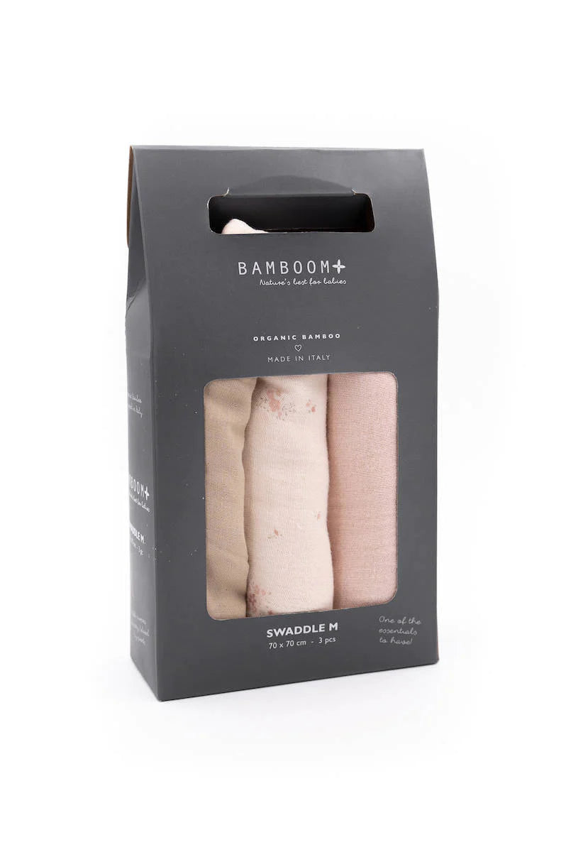 Swaddle Muslin Medium multi-uso 70x70cm 3-Pack - Bouquet / Soft Pink/ Camel