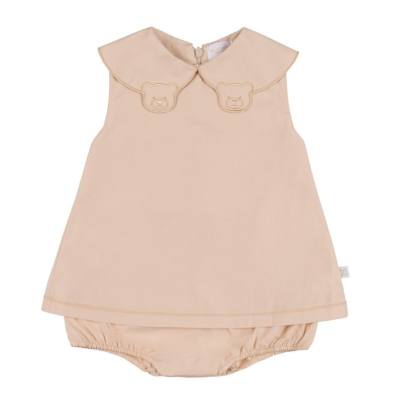 Abito body smanicato con colletto Orsetto Beige