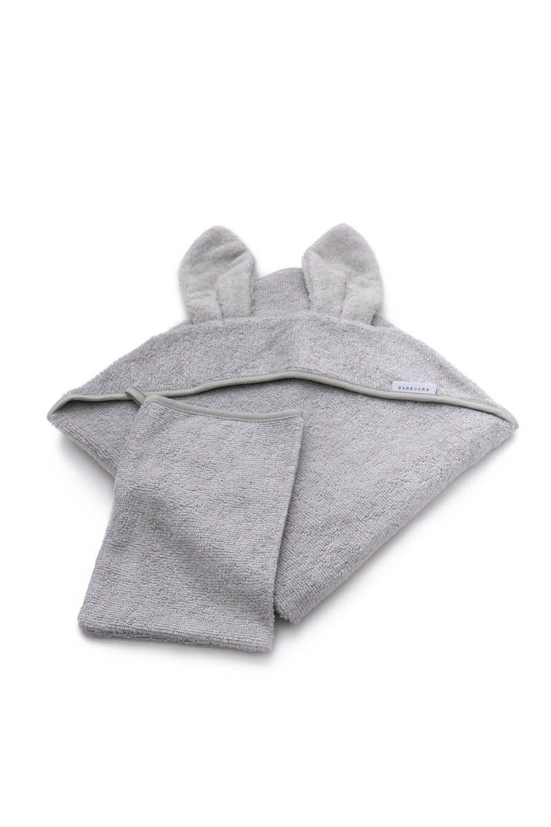 Asciugamano neonato con orecchie + guanto, grigio