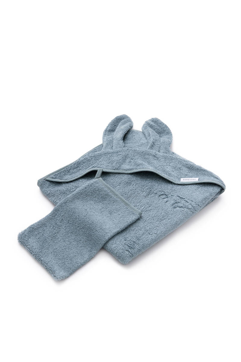 Asciugamano neonato con orecchie + guanto, blu