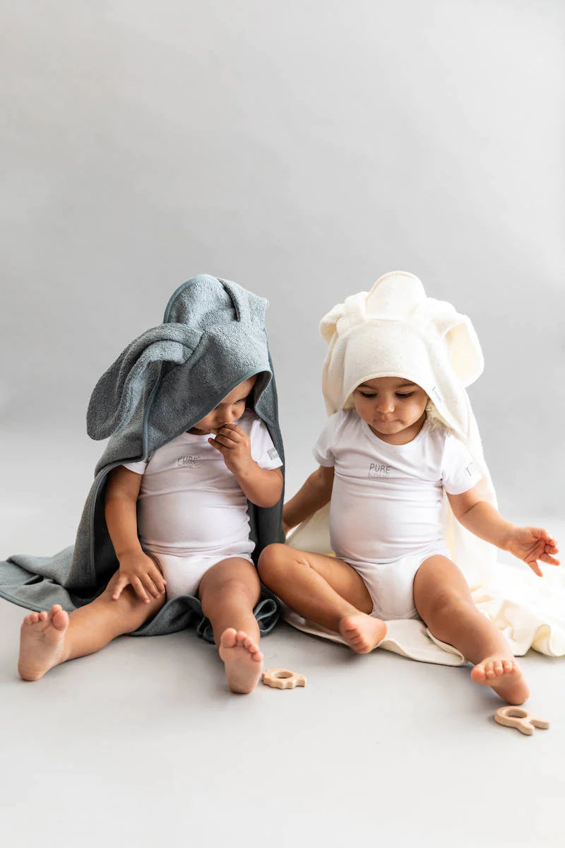 Asciugamano neonato con orecchie + guanto, blu