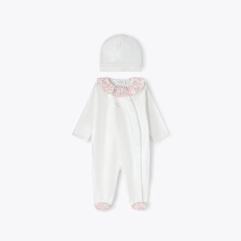 Tutina e berretta avorio in jersey rosa