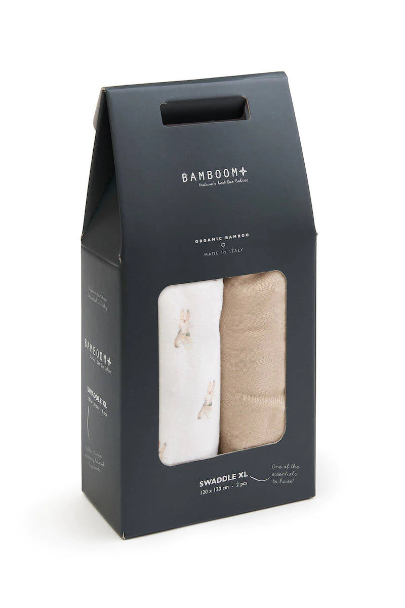 Swaddle Muslin XL multi-uso 120x120cm 2-Pack - Coniglio / Camel