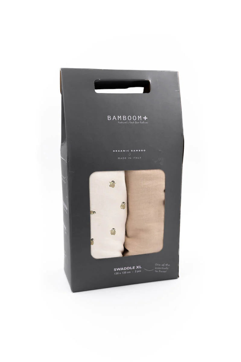 Swaddle Muslin XL multi-uso 120x120cm 2-Pack - Penguins / Sand