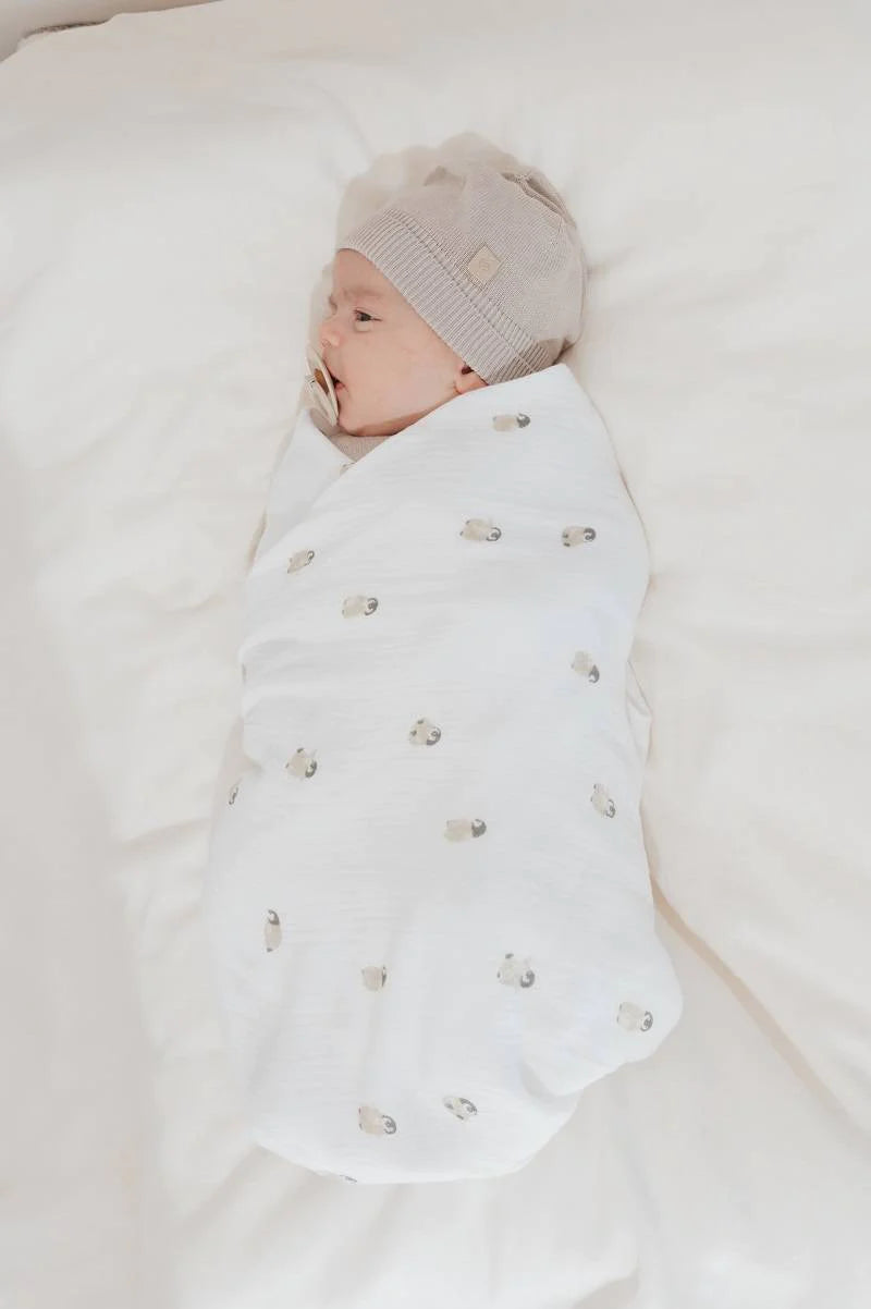 Swaddle Muslin XL multi-uso 120x120cm 2-Pack - Penguins / Sand