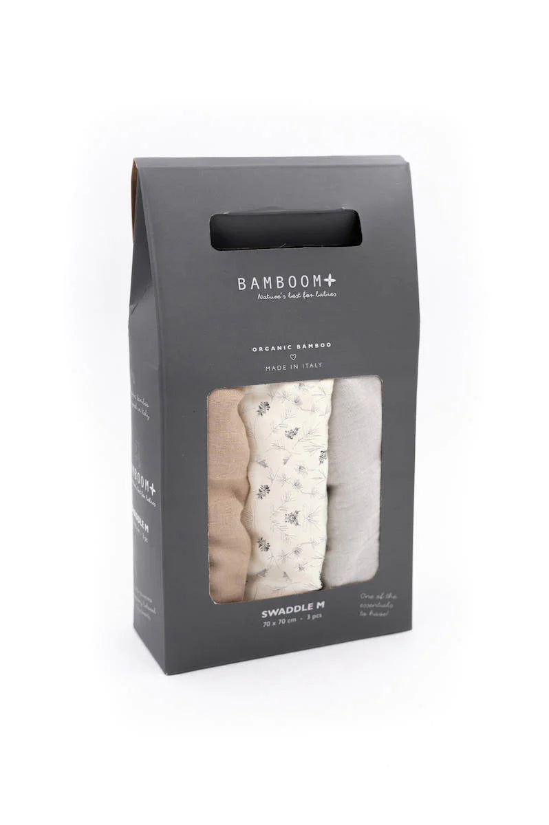 Swaddle Muslin Medium multi-uso 70x70cm 3-Pack - Pineta / Light Blue / Sand