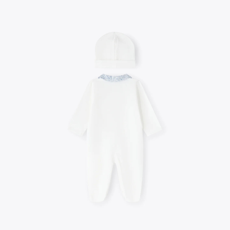 Tutina e berretta avorio in jersey azzurro