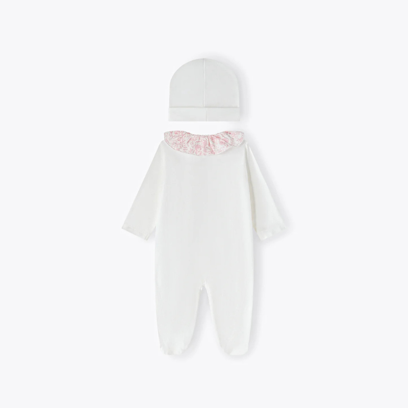 Tutina e berretta avorio in jersey rosa