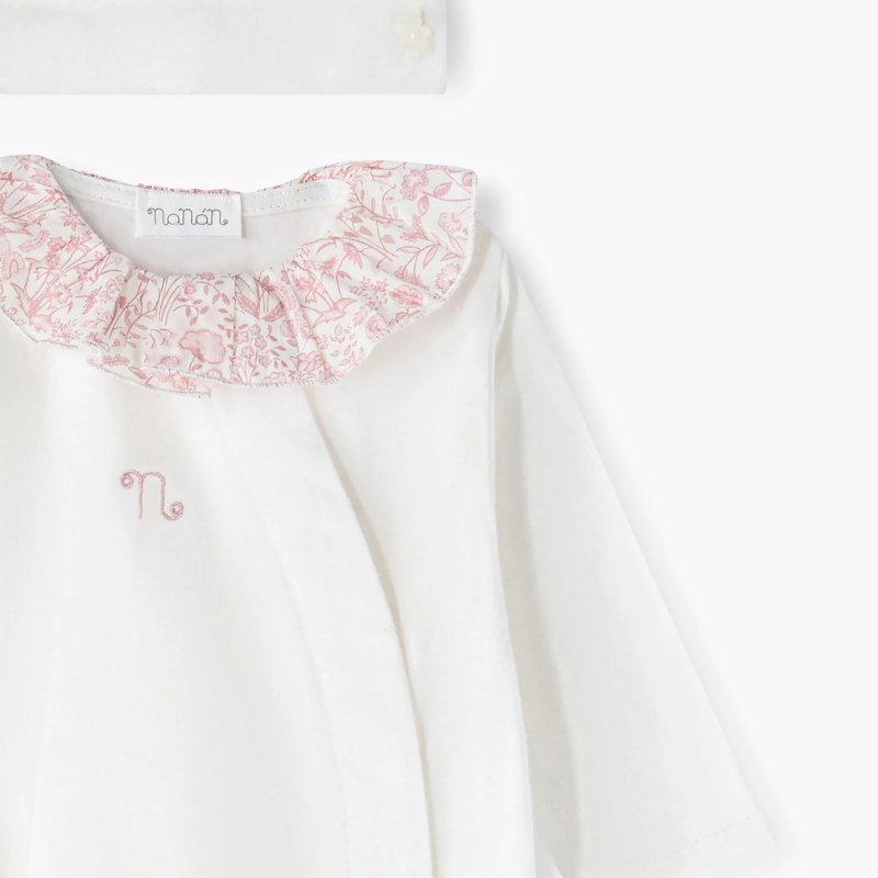 Tutina e berretta avorio in jersey rosa