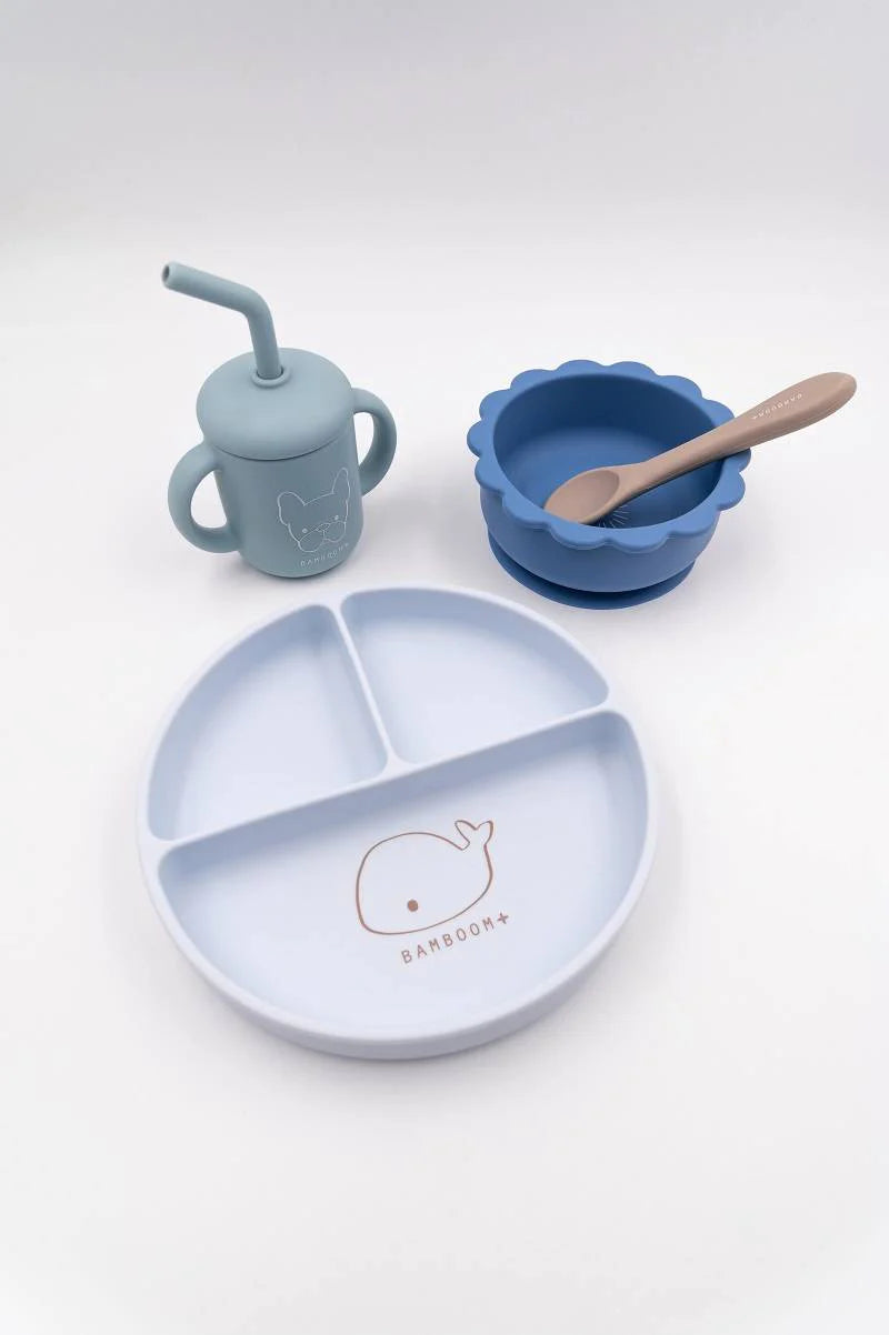 Set Bimbo in Silicone ( piatto, scodella, cucchiaio, bicchiere) - BLU 06