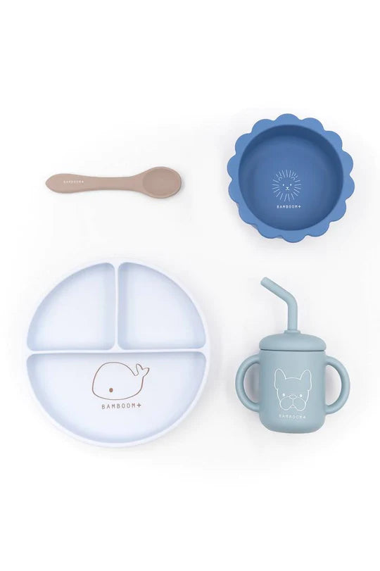 Set Bimbo in Silicone ( piatto, scodella, cucchiaio, bicchiere) - BLU 06