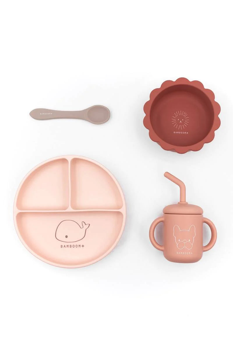 Set Bimbo in Silicone ( piatto, scodella, cucchiaio, bicchiere) - PINK 07