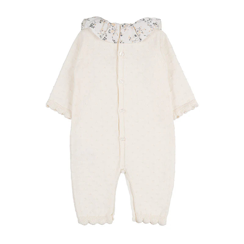 Tutina in filo con colletto fiorato - Off White