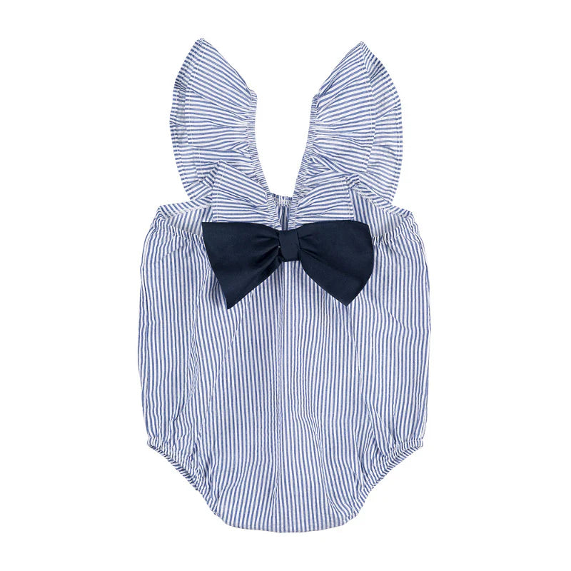 Pagliaccetto a righe con fiocco - Blu
