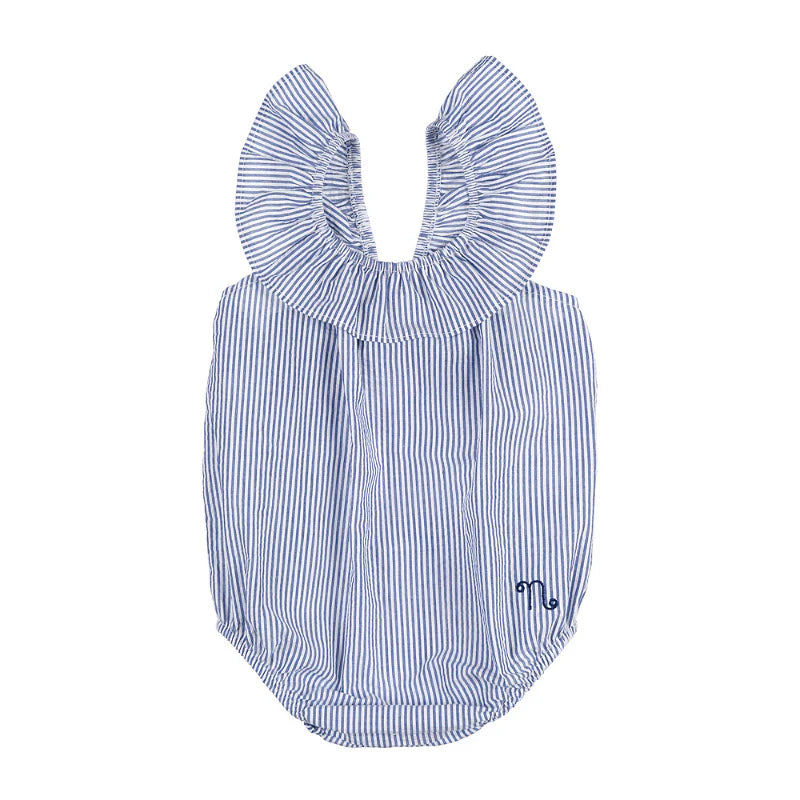 Pagliaccetto a righe con fiocco - Blu