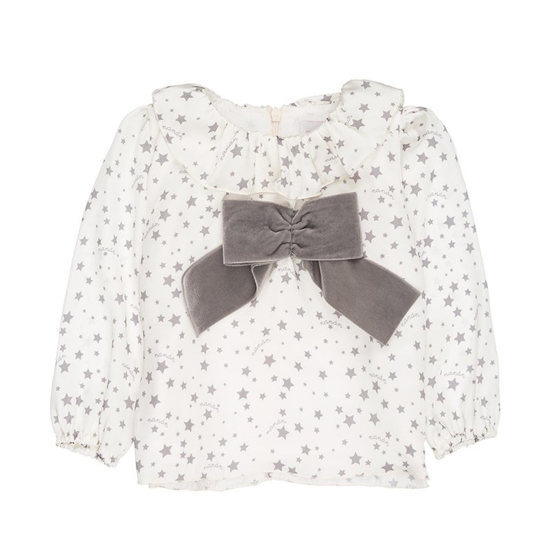 Blusa Stelle con Fiocco con Shorts Grigi con Strass