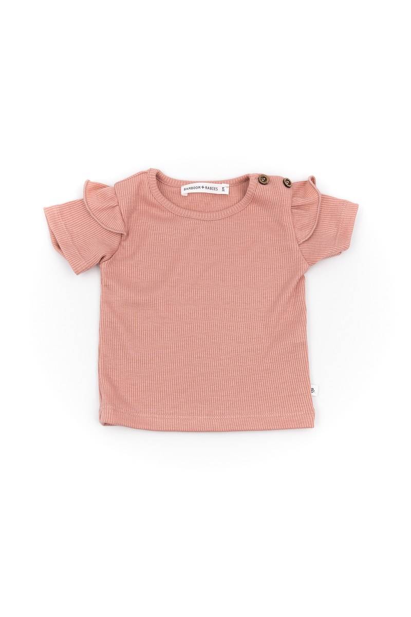 Shirt spalle volant - Rosa Scuro con Pantaloncino vita alta - Spring Rosa
